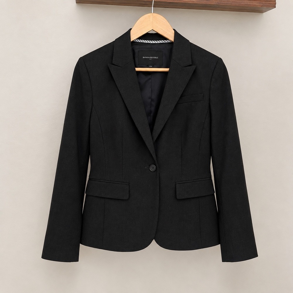 Banana Republic 6P Career Chic Office Charcoal Gray One Button Blazer Jacket
